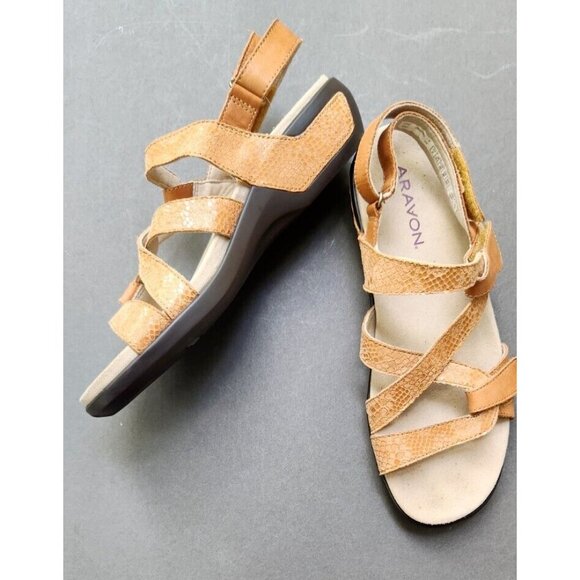 Aravon  Womens Sz9 Power Comfort Tan Leather Sandals Summer Shoes - Picture 4 of 12